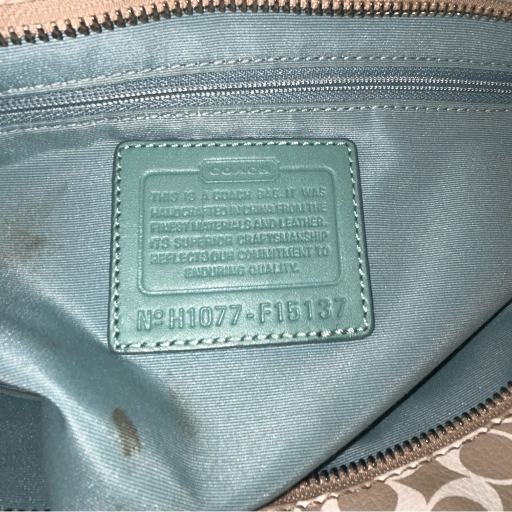 Coach Chelsea Tote Bag Heritage Stripe Signature Teal & Khaki Coated Canvas - Picture 4 of 9